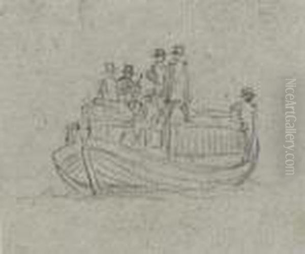 Studies For 'paddington Canal': Figures On A Launch (
Recto
); A Man In A Top Hat (
Verso
); And An Unrelated Sheet Of Landscape And Figure Studies Oil Painting by Benjamin West