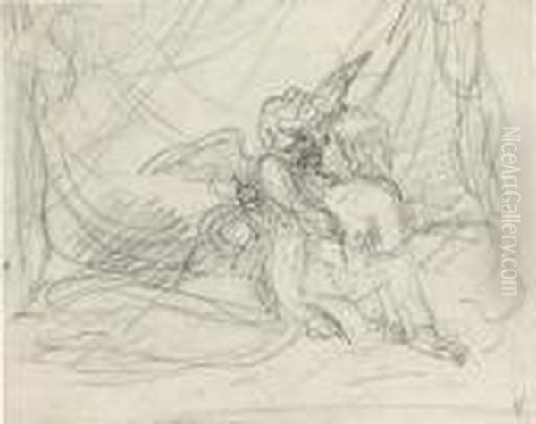Venus Comforting Cupid; Study Of
 The 'venus De' Medici'; Studies Of A Woman Wearing A Headscarf (
Recto
) And A Woman Reaching Up (
Verso
); And A Design For A Coat Of Arms Oil Painting by Benjamin West