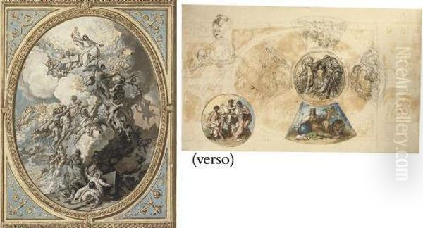 Design For The Ceiling 
Decoration Of The Royal Chapel, Windsor Castle, With The Last Judgement,
 Centre, The Evangelists Matthew And Mark, Above, And The Evangelists 
Luke And John, Below ( Oil Painting by Benjamin West