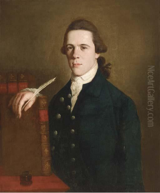 Portrait Of A Young Lawyer, 
Three-quarter Length, In An Interiorwith Books And A Quill Pen Oil Painting by Benjamin West