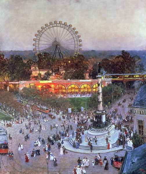 The Admiral Tegetthoff Monument at the Praterstern with the Ferris Wheel, Vienna Oil Painting by Heinrich Tomec