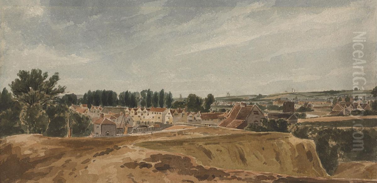 View near Bishopsgate Bridge with Cow Tower, looking towards Mousehold Oil Painting by John Thirtle