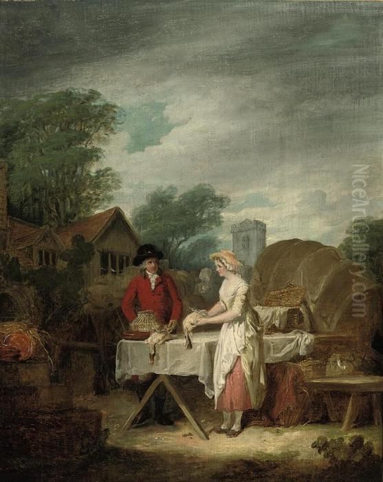 A Town Market Scene Oil Painting by Francis Wheatley