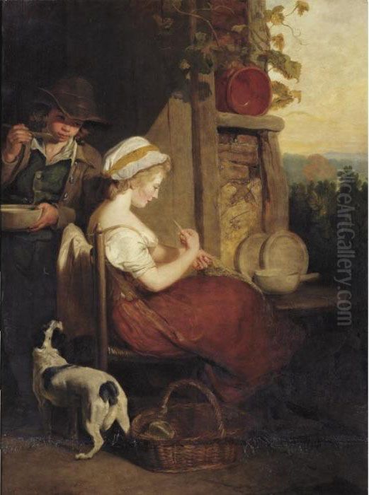 Sold By The J. Paul Getty Museum To Benefit Future Painting Acquisitions
 

 
 
 

 
 A Young Lady Seated Outside A Cottage Mending A Net, With A Young Boy Behind Eating From A Bowl, 