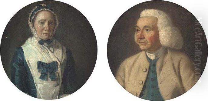 Portrait Of A Gentleman, Small 
Bust-length, In A Brown Coat Andblue Waistcoat; And Portrait Of A Lady, 
Small Bust-length, In Ablue Dress Oil Painting by Francis Wheatley