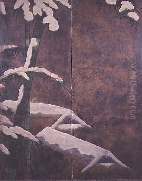 Bamboos under snow 5 Oil Painting by Mitsuyoshi (Gyobu) (Kyuyoku) Tosa
