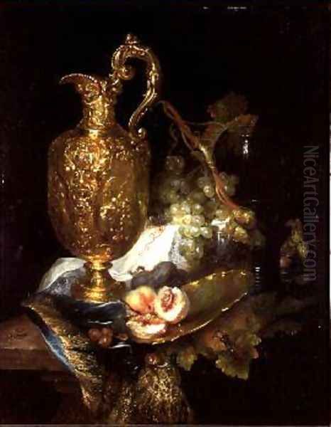 Still life of a Silver Gilt Ewer with Fruit Oil Painting by Catharini Treu