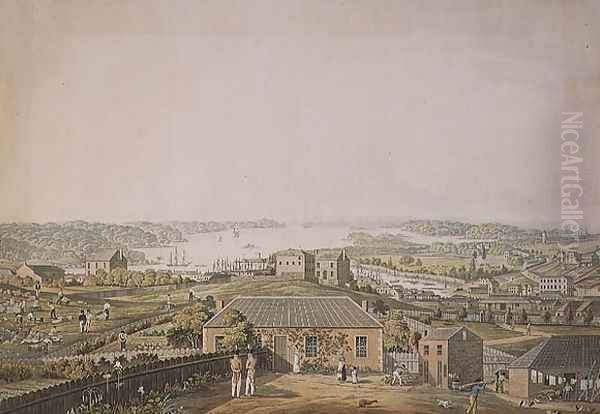 The Entrance of Port Jackson, and part of the town of Sydney in New South Wales, left section of panoramic view, c.1821 Oil Painting by Taylor