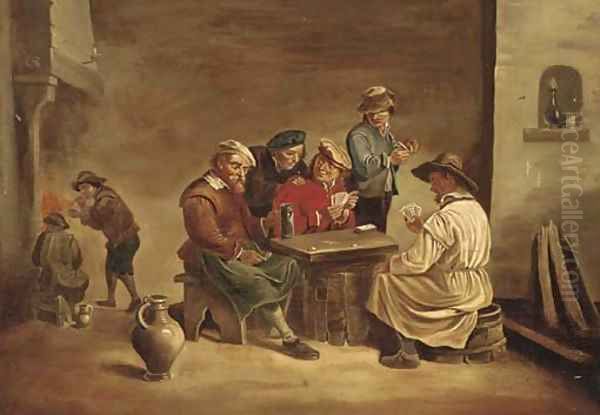Boors playing cards in a tavern Oil Painting by David The Younger Teniers