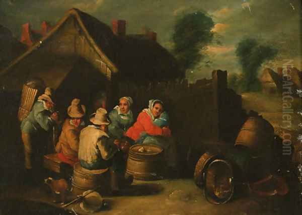Travellers resting outside a cottage Oil Painting by David The Younger Teniers