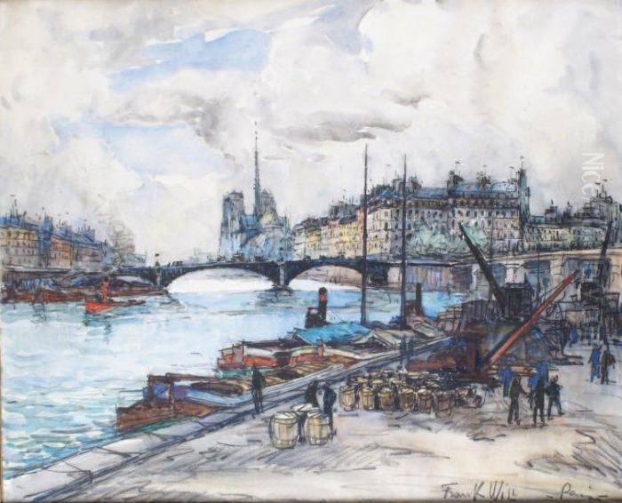 La Seine, 
Notre-dame Et Le Pantheon Oil Painting by Frank Will