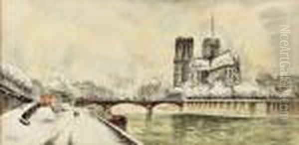 Vue De Paris, Notre-dame Oil Painting by Frank Will