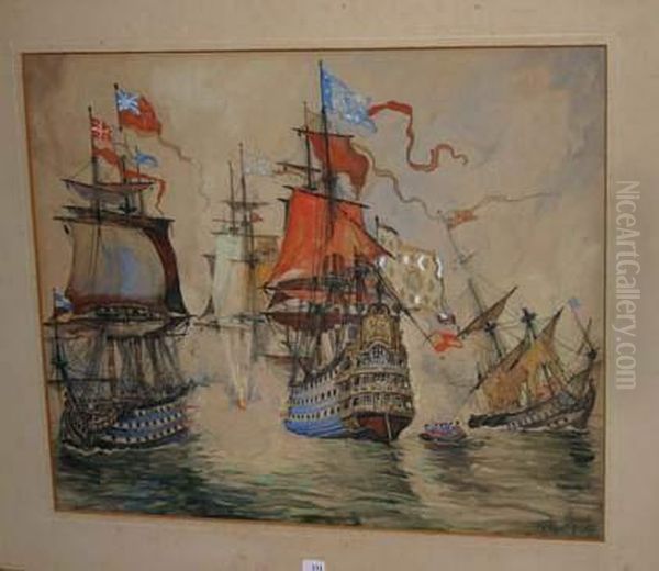 Combat Naval Au Xviieme Siecle. Oil Painting by Frank Will