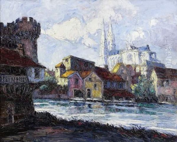 Vue De La Cathedrale De Chartres Oil Painting by Frank Will