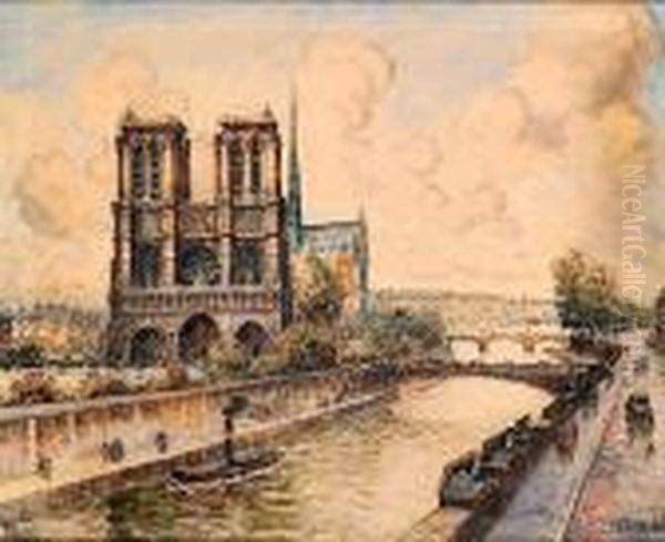 Paris, La Seine Et Notre-dame Oil Painting by Frank Will