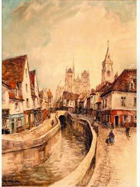 Quartier De St Leu Et La Cathedrale D'amiens Oil Painting by Frank Will
