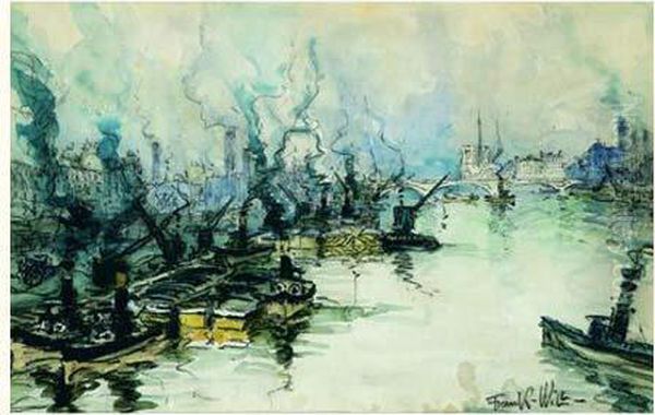 Paris, Peniches A Quai Oil Painting by Frank Will