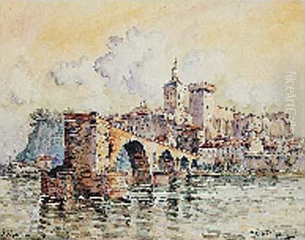 Le Pont D'avignon Et Le Palais Des Papes Oil Painting by Frank Will