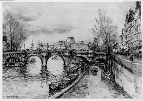 Paris, La Seine Au Pont-neuf Oil Painting by Frank Will