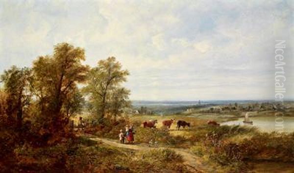 Landschaft Mit Kuhen Und Familie Am Heimweg Oil Painting by Edward Charles Williams