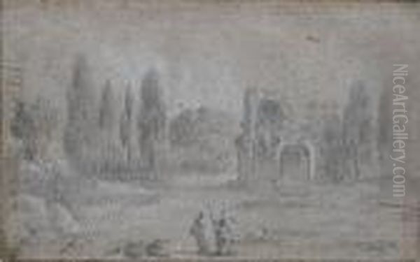 Ruins Amid Cypress Trees Oil Painting by Richard Wilson