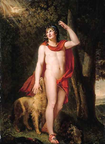 Apollo with two hunting dogs Oil Painting by Johann Heinrich The Younger Tischbein