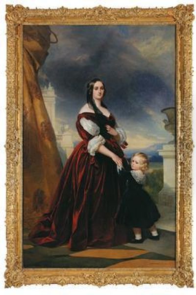 Ritratto Di Rappresentanza A 
Figura Intera Della Duchessa Rosalie Paulee Duchatel Con Suo Figlio Oil Painting by Franz Xavier Winterhalter