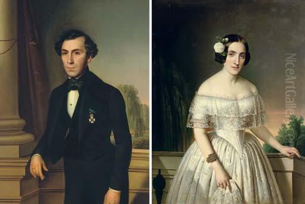 Portrait Of Pantia Ralli; And Portrait Of Mrs Pantia Ralli 
 Oil On Canvas Oil Painting by Franz Xavier Winterhalter