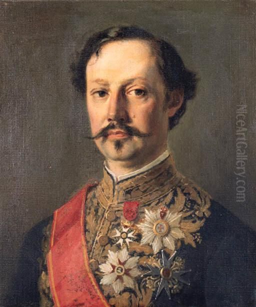 Portrait Of A Nobleman, Head And
 Shoulders, Wearing An Embroidereddiplomatic Coatee Together With The 
Sash Of The Order Of St Gregorythe Great Breast Stars And Decorations 
Including The Portuguesemilitary Order Of Christ And The French Legion 
Of H Oil Painting by Franz Xavier Winterhalter