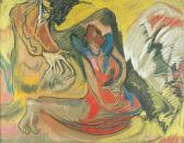 Kompozycja Z Dwiema Postaciami Oil Painting by Stanislaw Ignacy Witkiewicz (Witkacy)