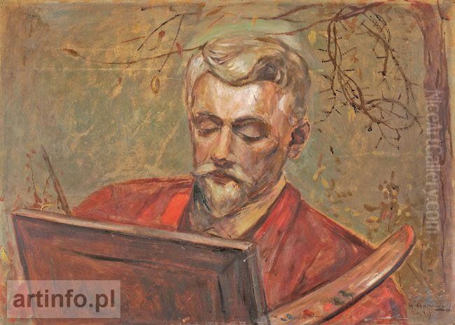 Autoportret Z Paleta Oil Painting by Wincenty Wodzinowski