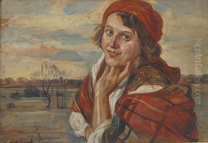 Portret Dziewczyny W Chuscie Oil Painting by Wincenty Wodzinowski