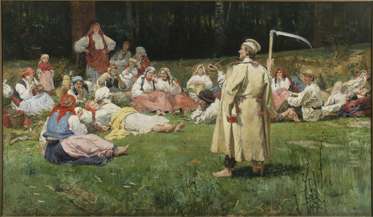 Odpoczynek Zniwiarzy Oil Painting by Wincenty Wodzinowski