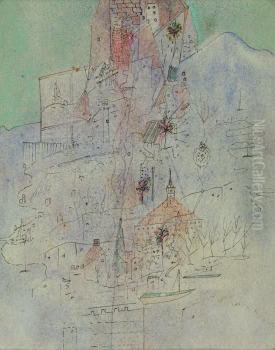 Ville Au Bord D'un Lac Oil Painting by Otto Wols