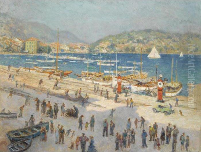 A View Of A Busy Mediteranean Harbour Oil Painting by Hendrik Jan Wolter