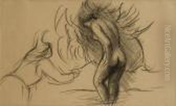 Female Nude Paddling Oil Painting by Christopher Wood