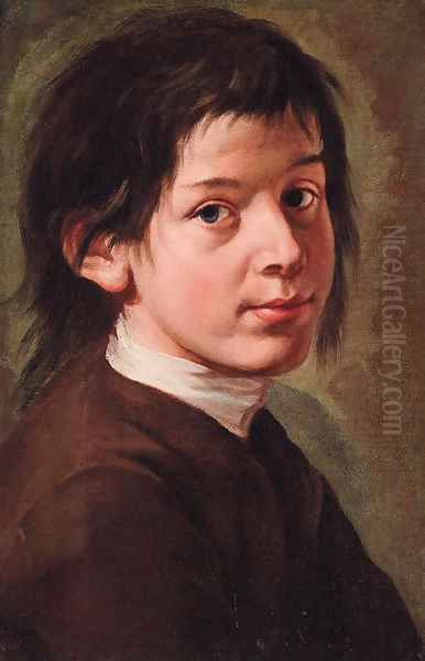 Portrait of a boy, bust-length, in a brown jacket Oil Painting by Giacomo Francesco Cipper, Il Todeschini