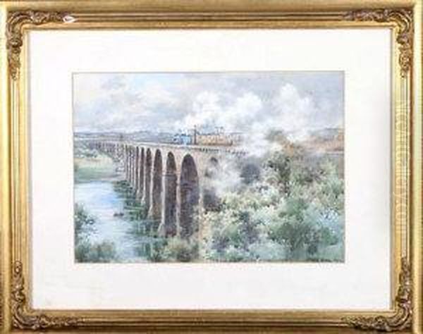 The Flying Scotsman Crossing Berwick Bridge Oil Painting by Frank Watson Wood