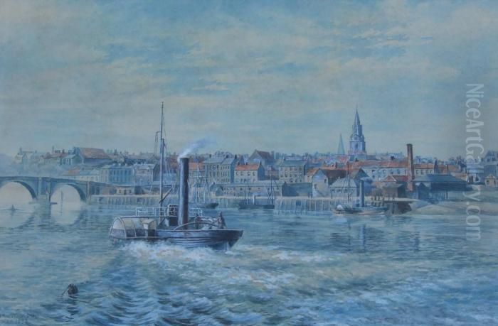 Paddle Steamers At Berwick Oil Painting by Frank Watson Wood