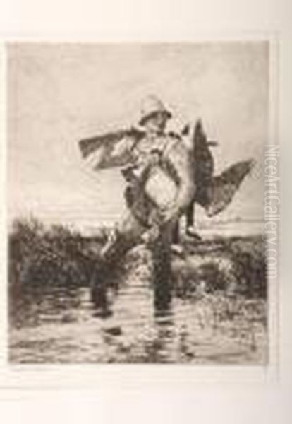 Marsh Gunner Oil Painting by Frank Watson Wood