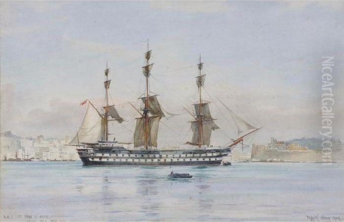 H.m.s. St Jean D'arce Oil Painting by Frank Watson Wood