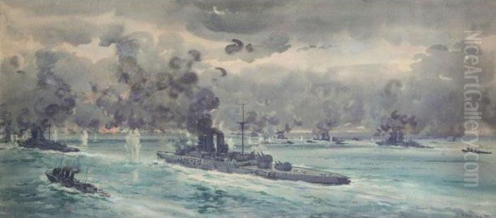 Battle Of Jutland Oil Painting by Frank Watson Wood
