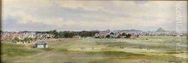A Panoramic View Of The Links At Gullane Oil Painting by Frank Watson Wood