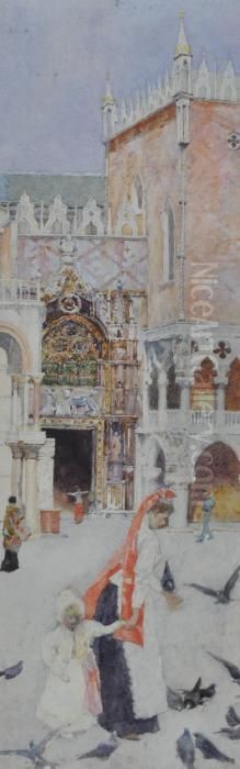 Scenes In St. Marks Square, 
Venice Oil Painting by David Woodlock