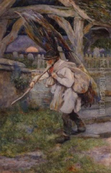 L.a.a. The Old Lych-gate At 
Welford-on-avon, Warwickshire Signed, Inscribed On Label On Reverse, 
Watercolour Oil Painting by David Woodlock