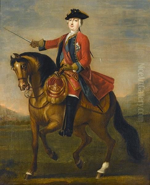 An Equestrian Portrait Of 
William Augustus, Duke Of Cumberland In The Uniform Of The 1st Guards, 
With The Ribbon And Star Of The Garter, In A Landscape Oil Painting by John Wootton