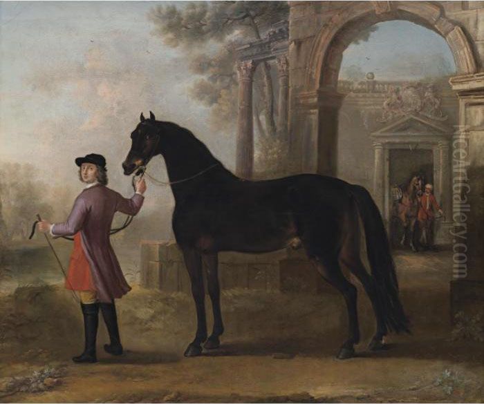 Lord Orrery's Horse, Nobby, Held By His Groom Oil Painting by John Wootton