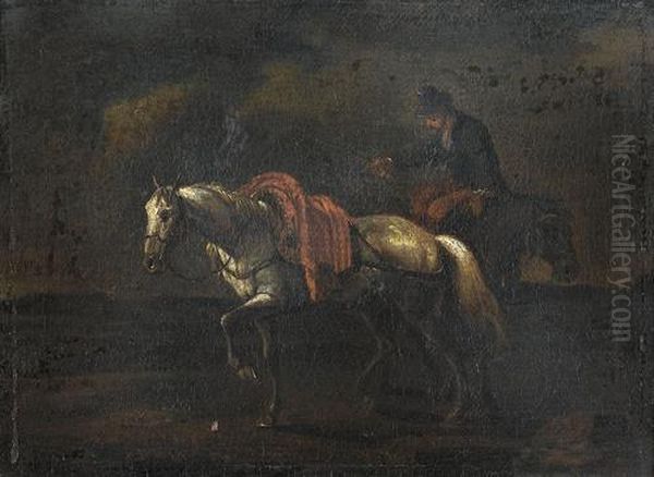 Reiter Mit Pferden. Oil Painting by Pieter Wouwermans or Wouwerman