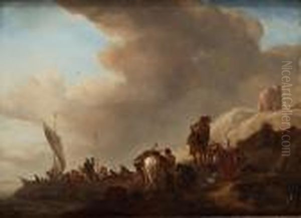 Follower Of 
Resting Company By The Coast Oil Painting by Pieter Wouwermans or Wouwerman