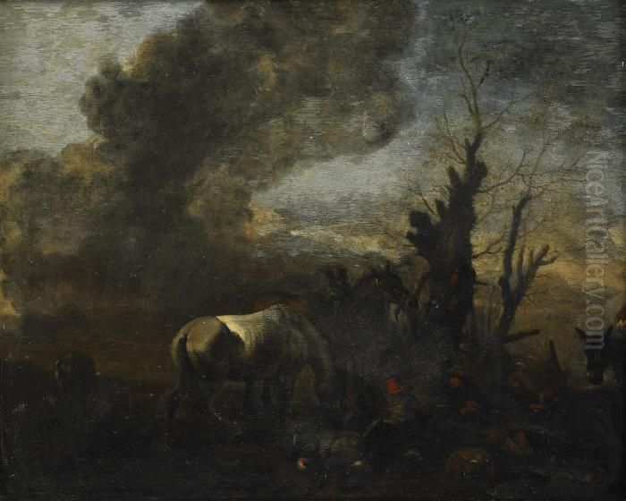 Rastande Sallskap Oil Painting by Pieter Wouwermans or Wouwerman